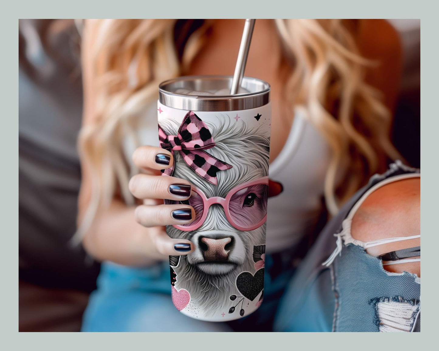 Highland Cow in Pink Sunglasses Tumbler