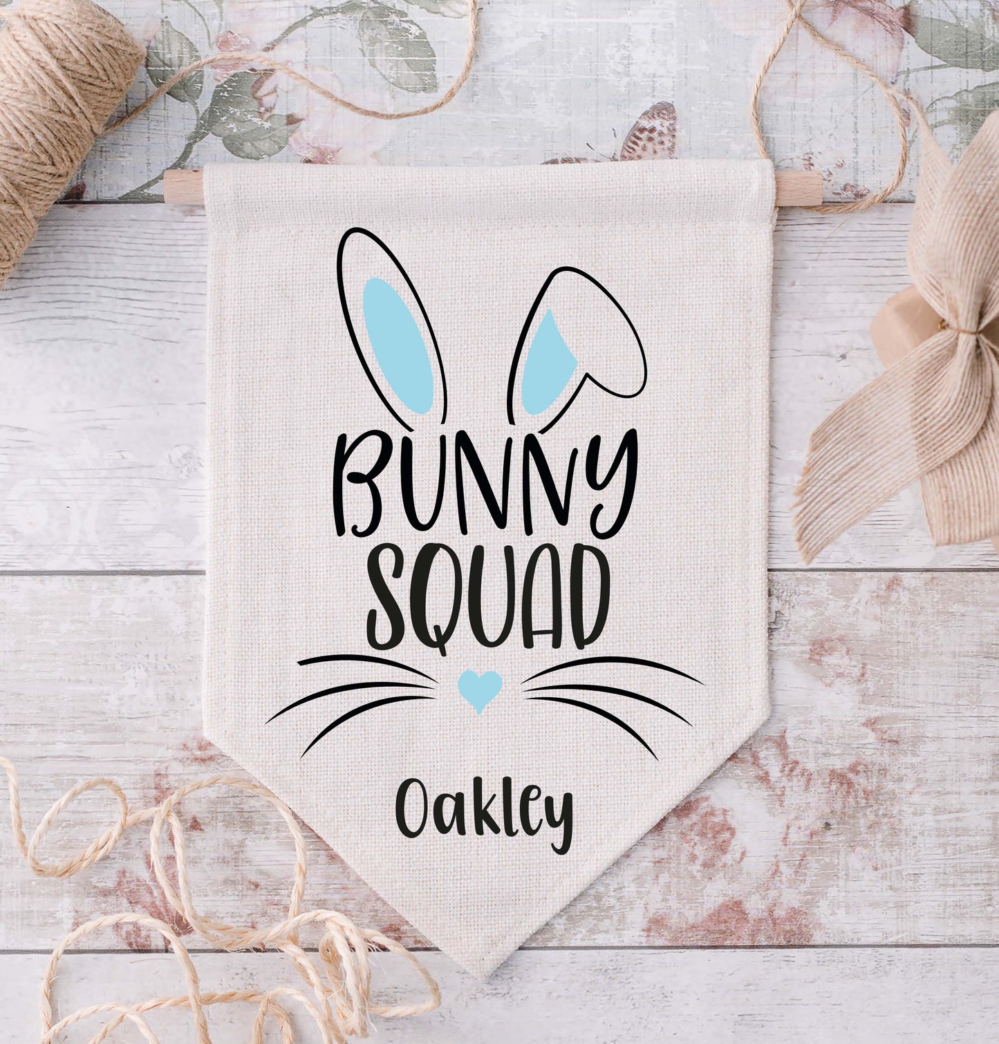 Personalised Bunny Pennant Flag: Bunny Squad
