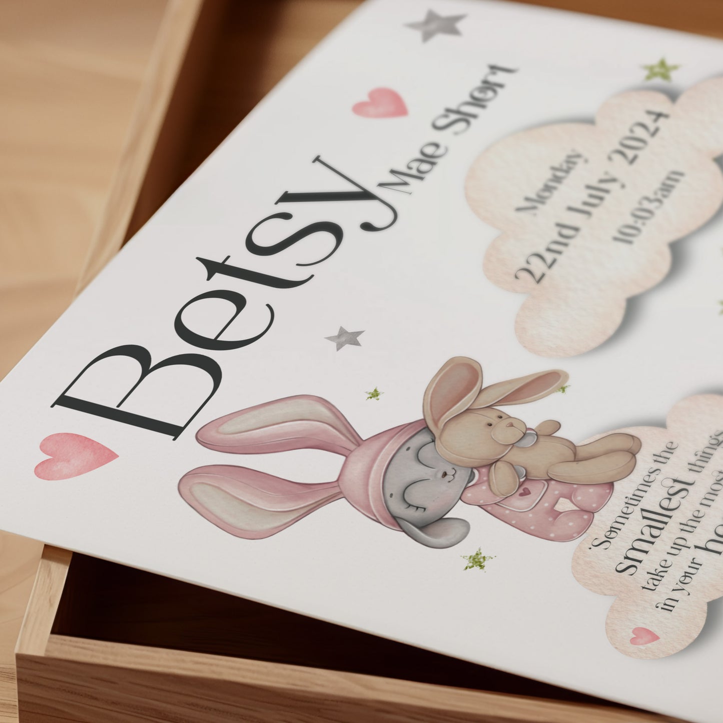 Personalised Pink Bunny Nursery Print