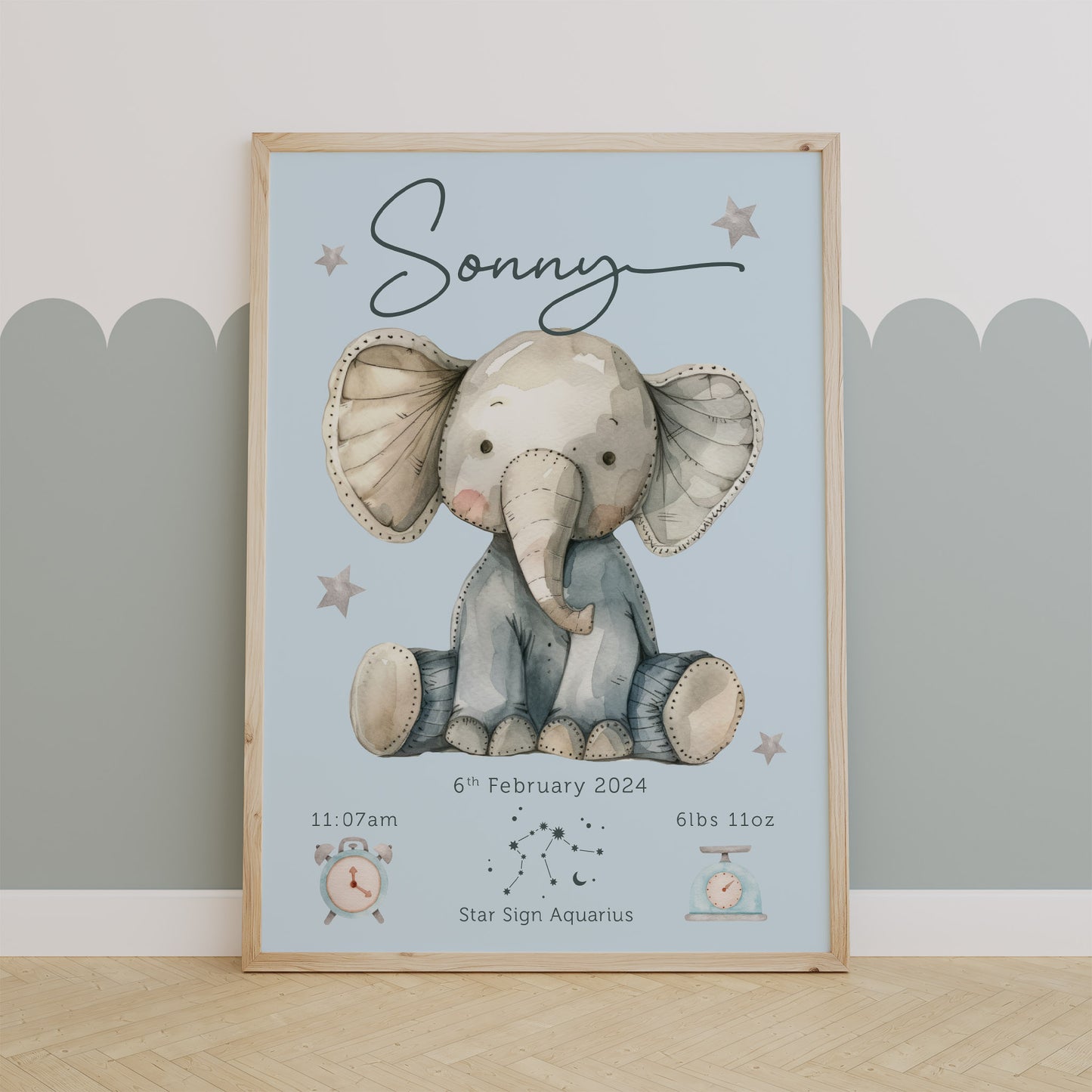 Personalised Elephant Nursery Print