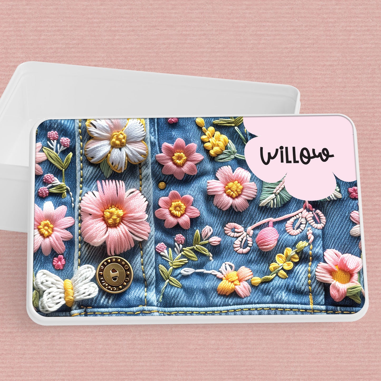 Personalised Floral Denim Tin