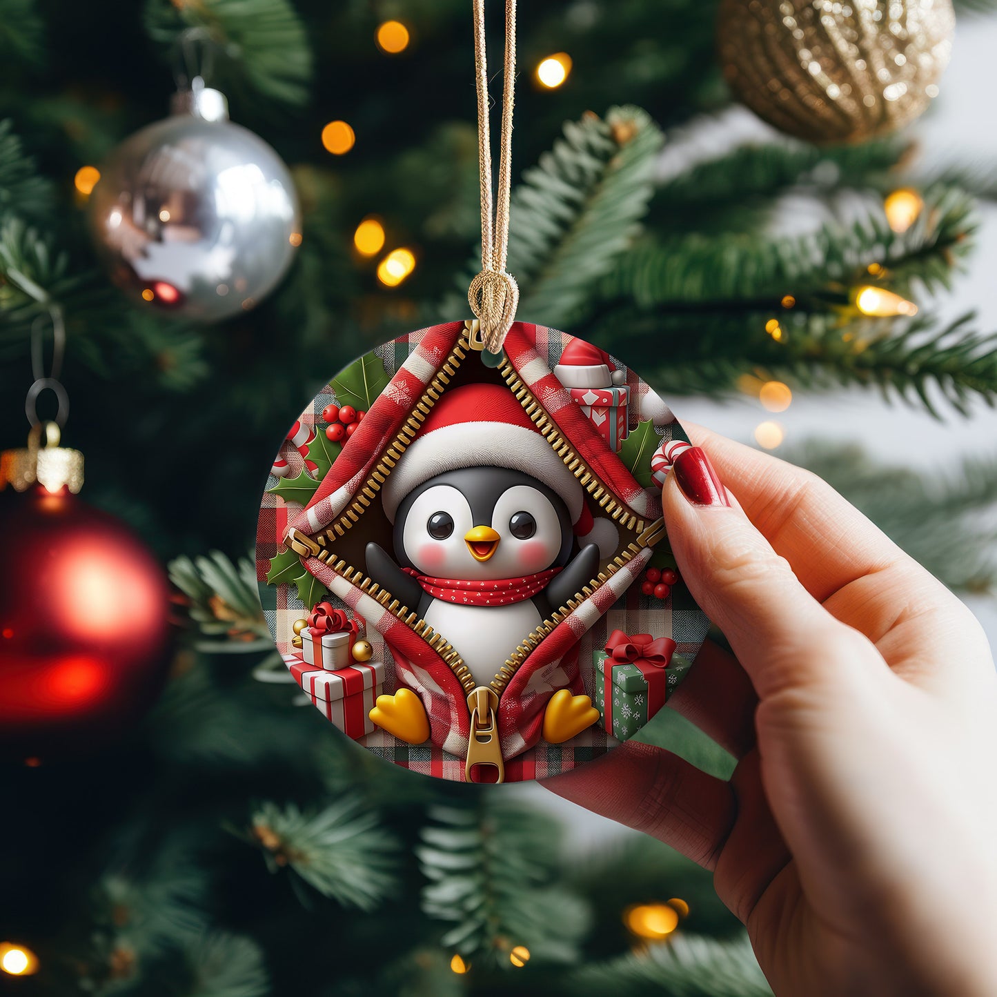 Cute Penguin Acrylic Christmas Hanging Ornament