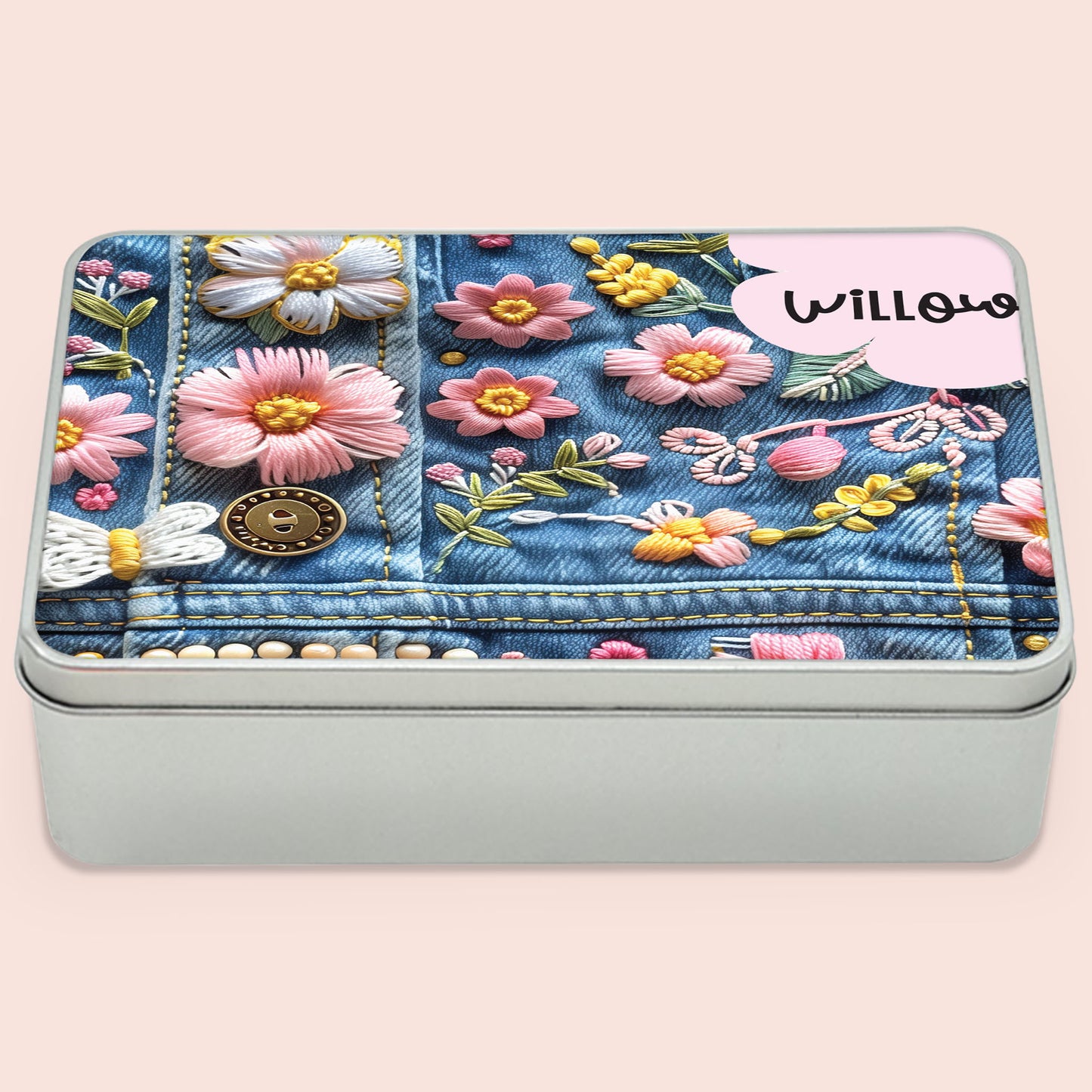 Personalised Floral Denim Tin
