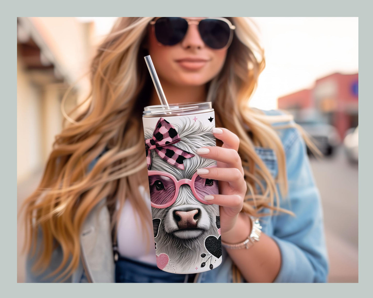 Highland Cow in Pink Sunglasses Tumbler