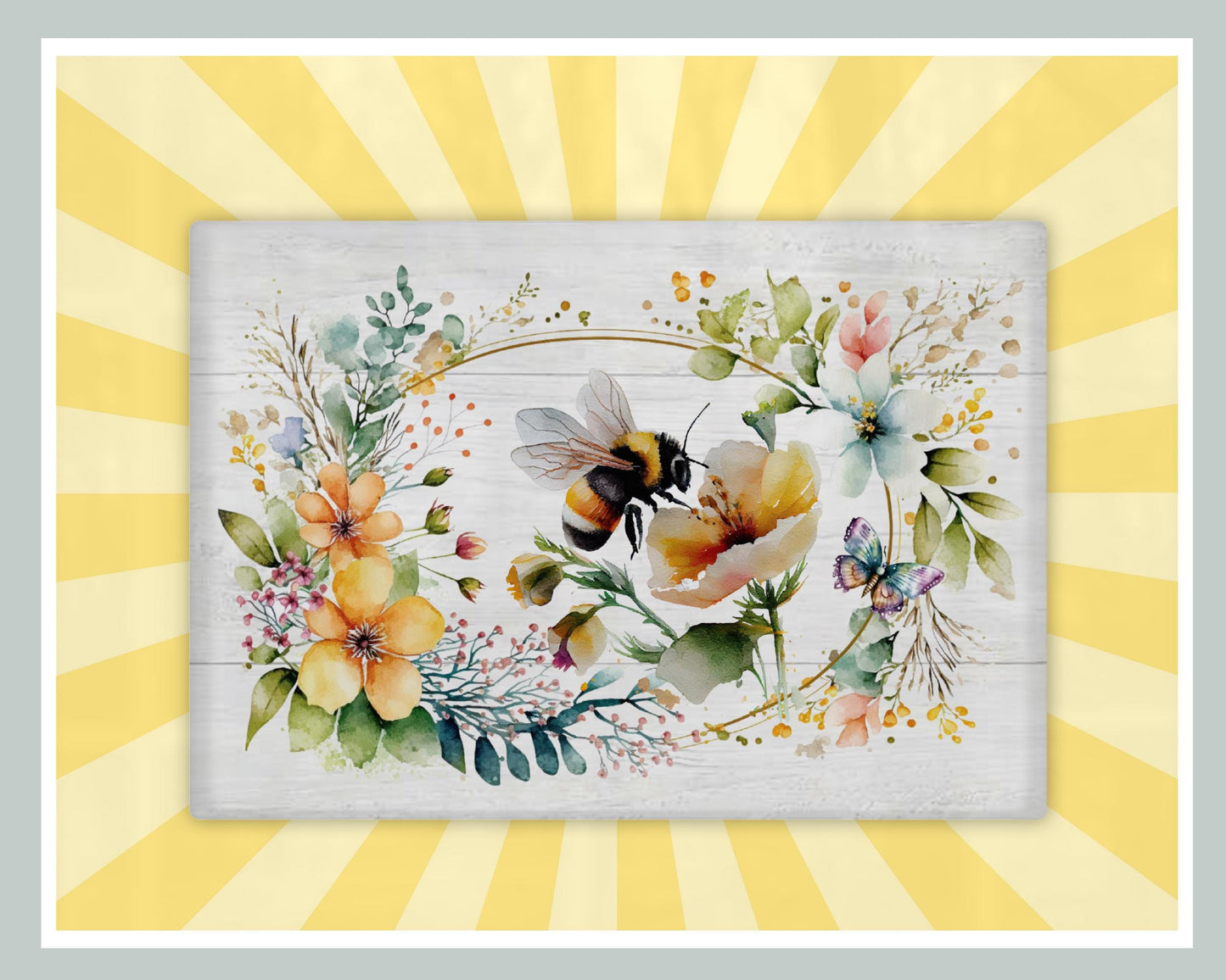 Floral Bumble Bee Glass Chopping Board