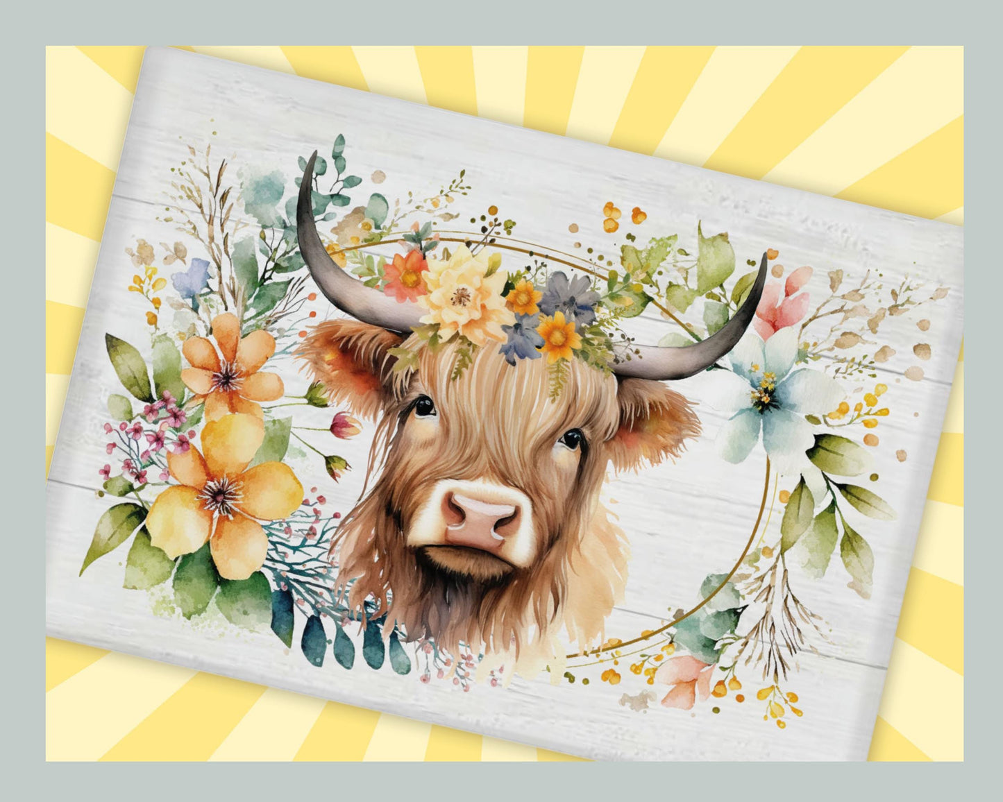 Floral Highland Cow Glass Chopping Board