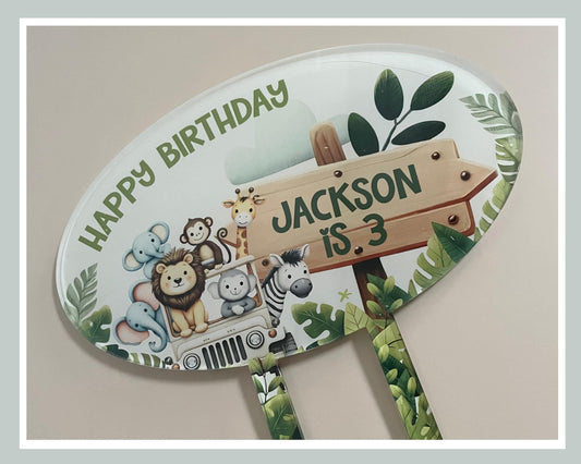Personalised Jungle Safari Acrylic Cake Topper