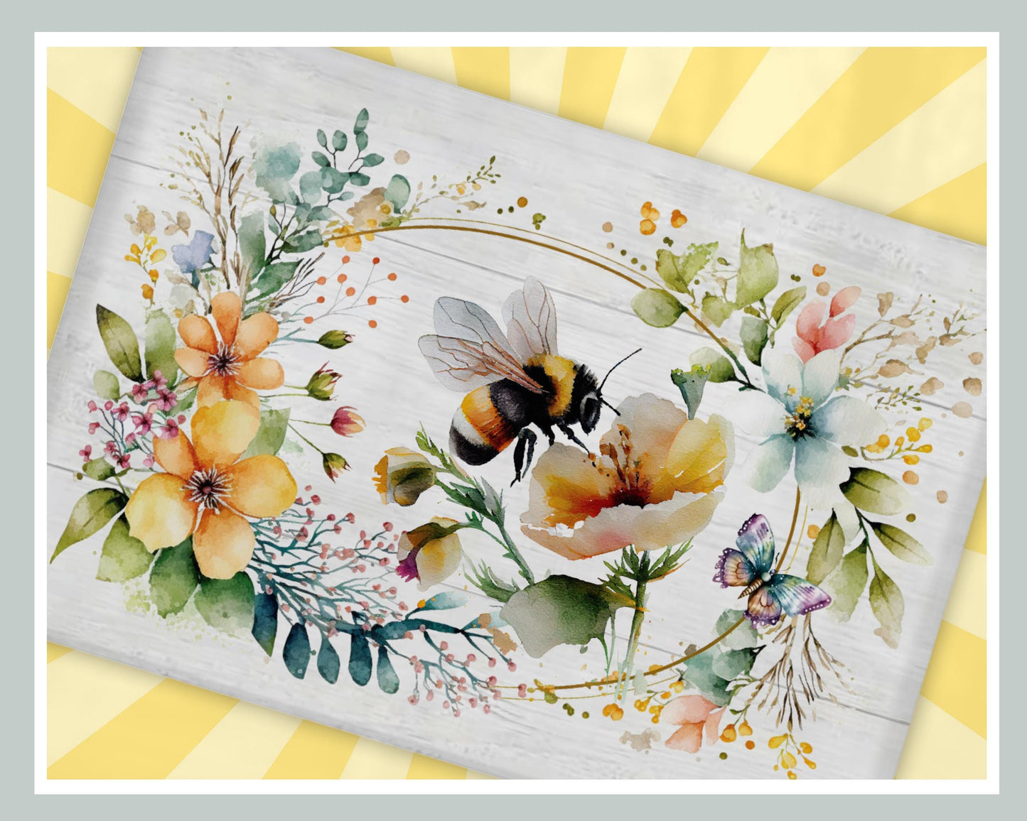 Floral Bumble Bee Glass Chopping Board