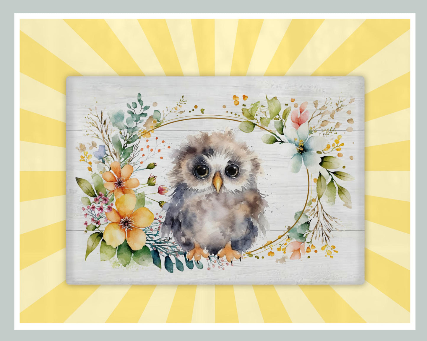 Floral Owl Glass Chopping Board