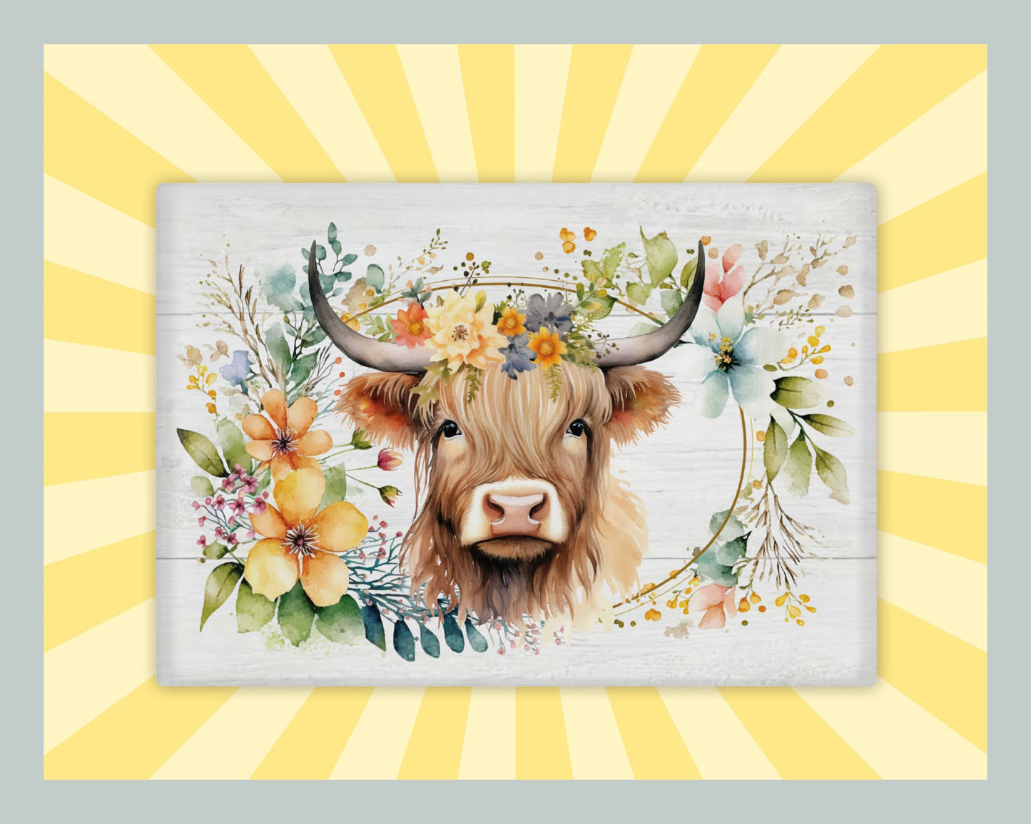 Floral Highland Cow Glass Chopping Board