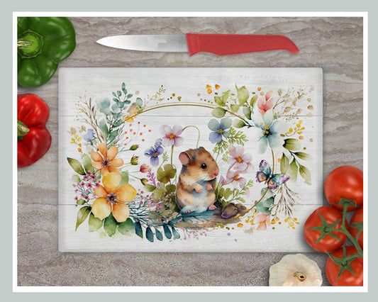Floral Mouse Glass Chopping Board