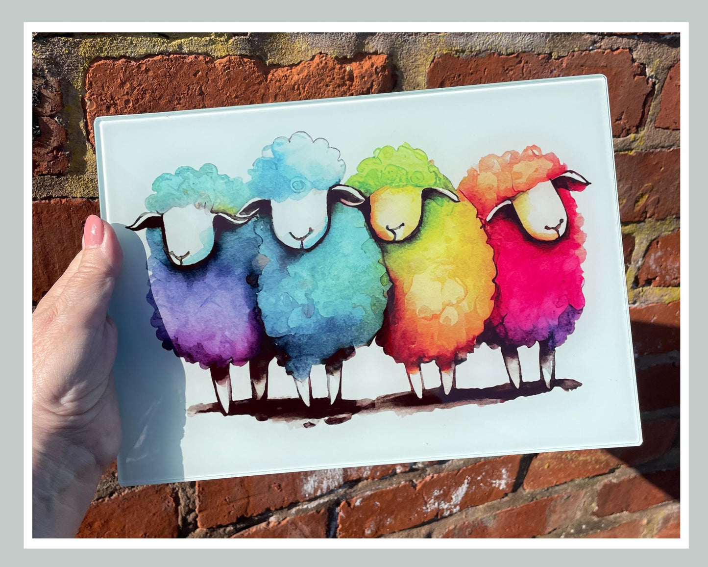 Quirky Rainbow Sheep Glass Chopping Board