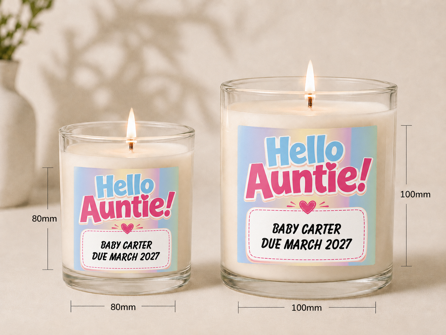 Hello Auntie Pregnancy Announcement - Personalised Candle Label