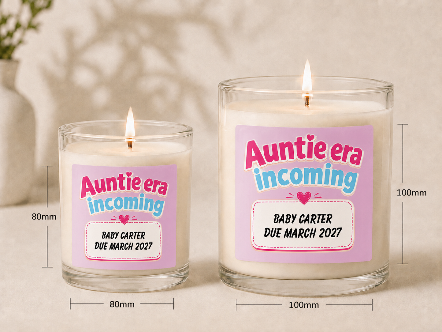 Birth Announcement for Auntie - Personalised Candle Label