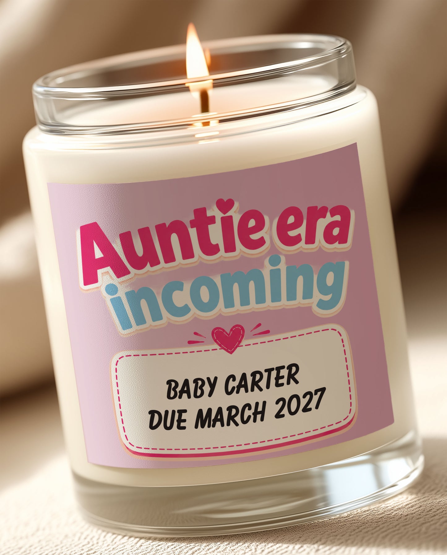 Birth Announcement for Auntie - Personalised Candle Label