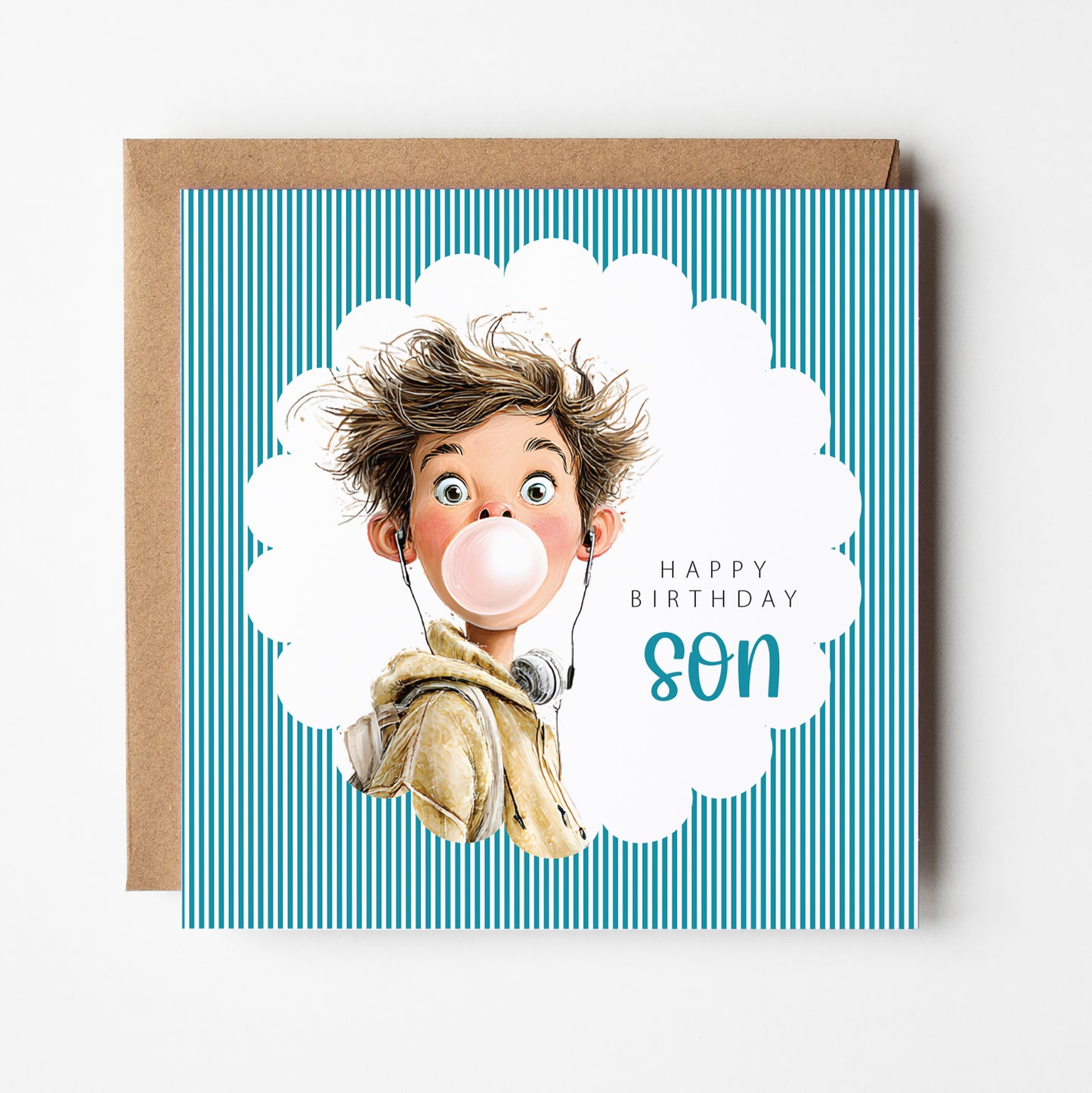 Quirky Son Birthday Card - Bubblegum Boy Design