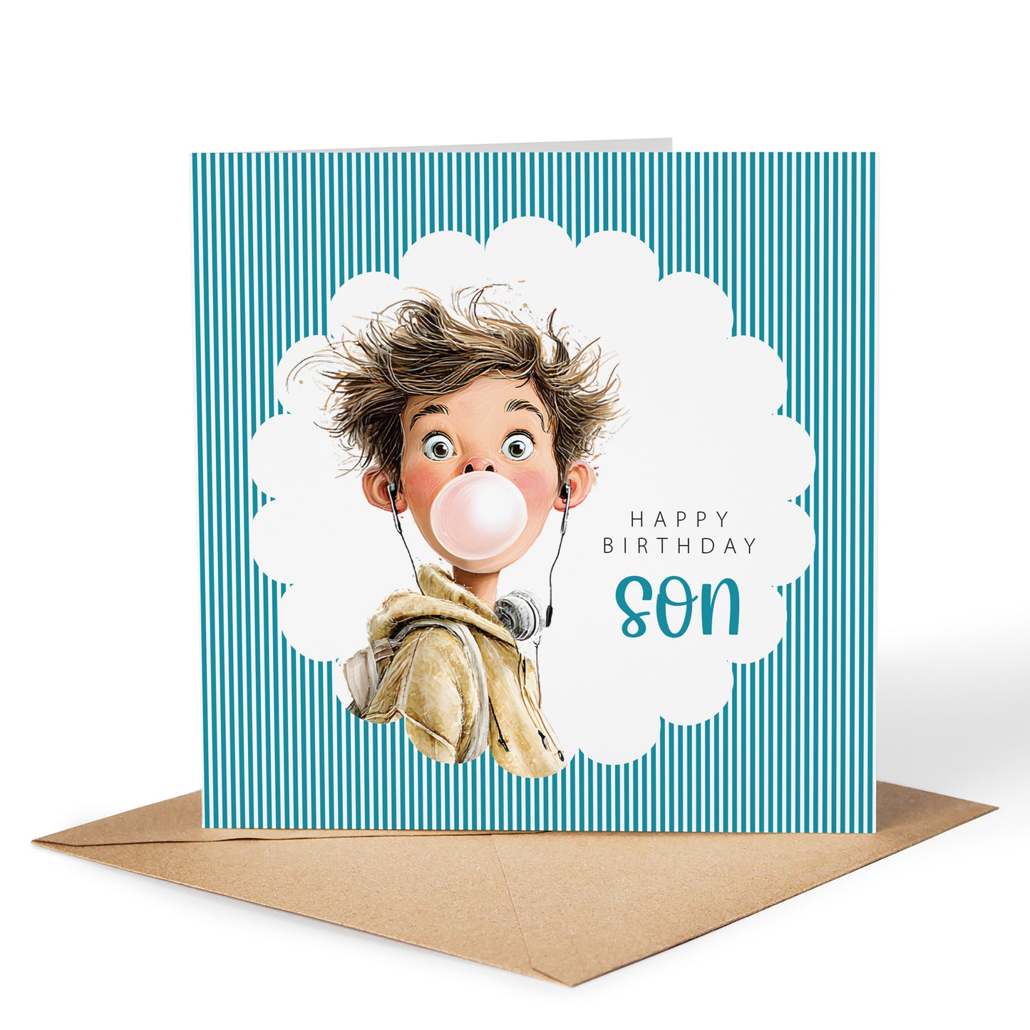 Quirky Son Birthday Card - Bubblegum Boy Design
