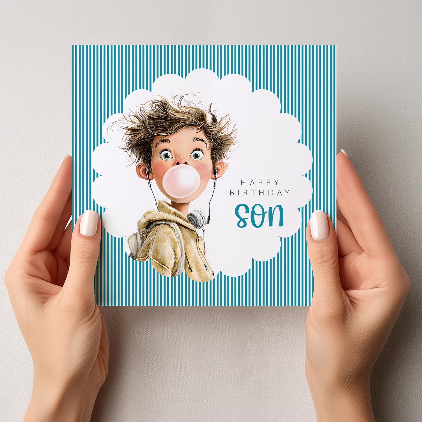 Quirky Son Birthday Card - Bubblegum Boy Design