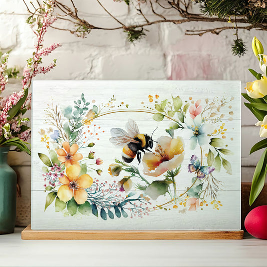 Floral Bumble Bee Glass Chopping Board