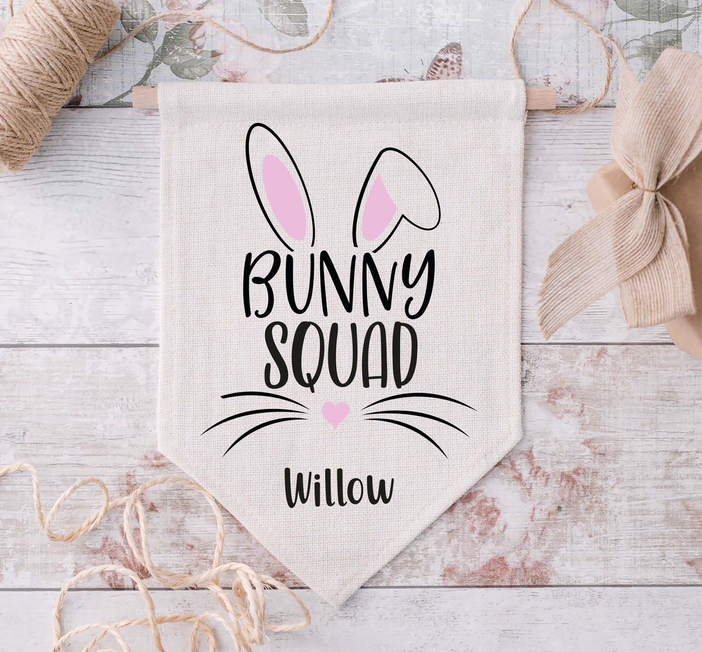 Personalised Bunny Pennant Flag: Bunny Squad