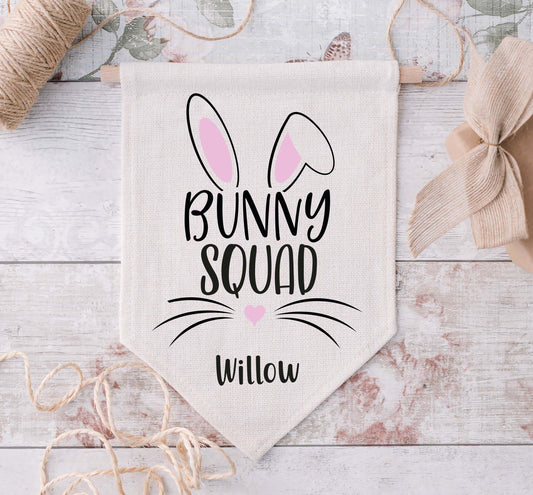 Personalised Bunny Pennant Flag: Bunny Squad