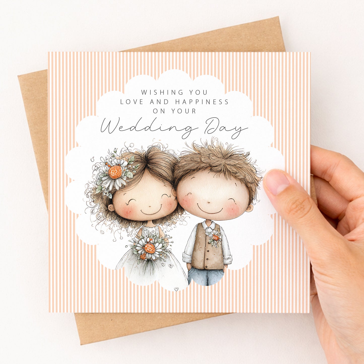 Whimsical Bride and Groom Wedding Day Card