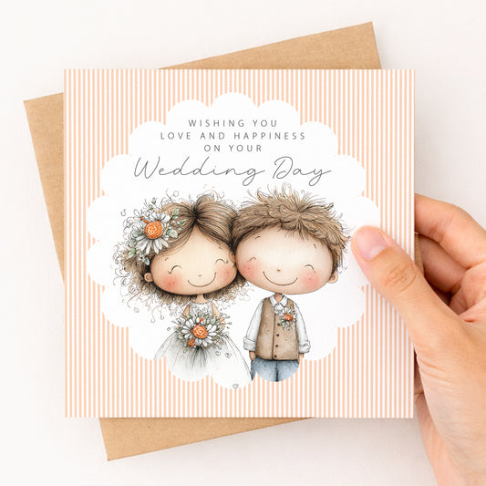 Whimsical Bride and Groom Wedding Day Card