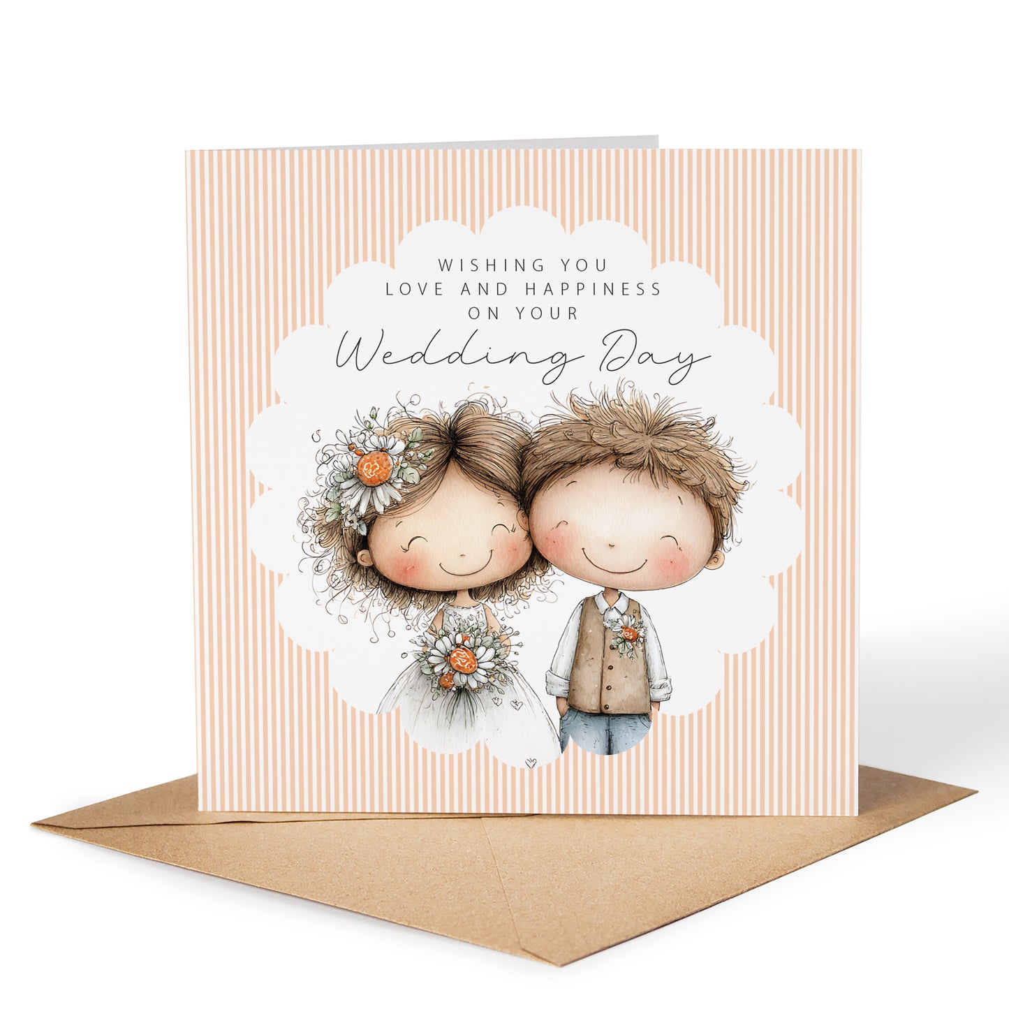 Whimsical Bride and Groom Wedding Day Card