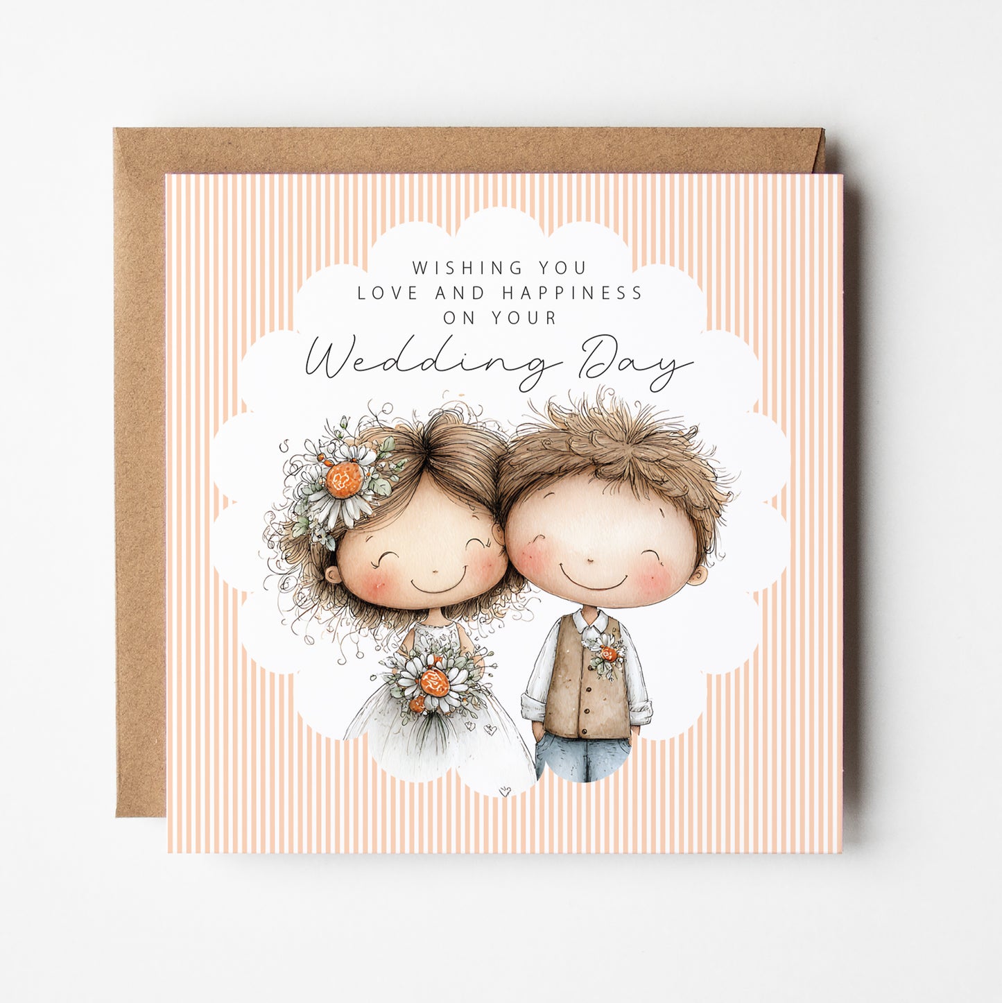 Whimsical Bride and Groom Wedding Day Card