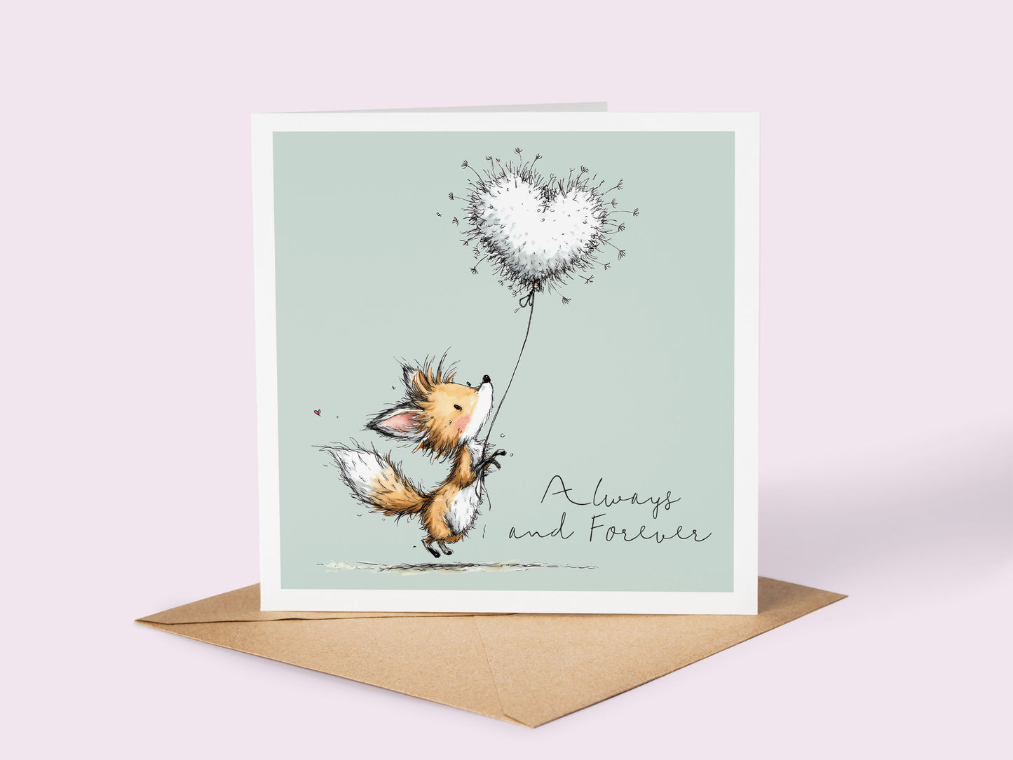 Valentine Card: Fox with Dandelion Heart Balloon