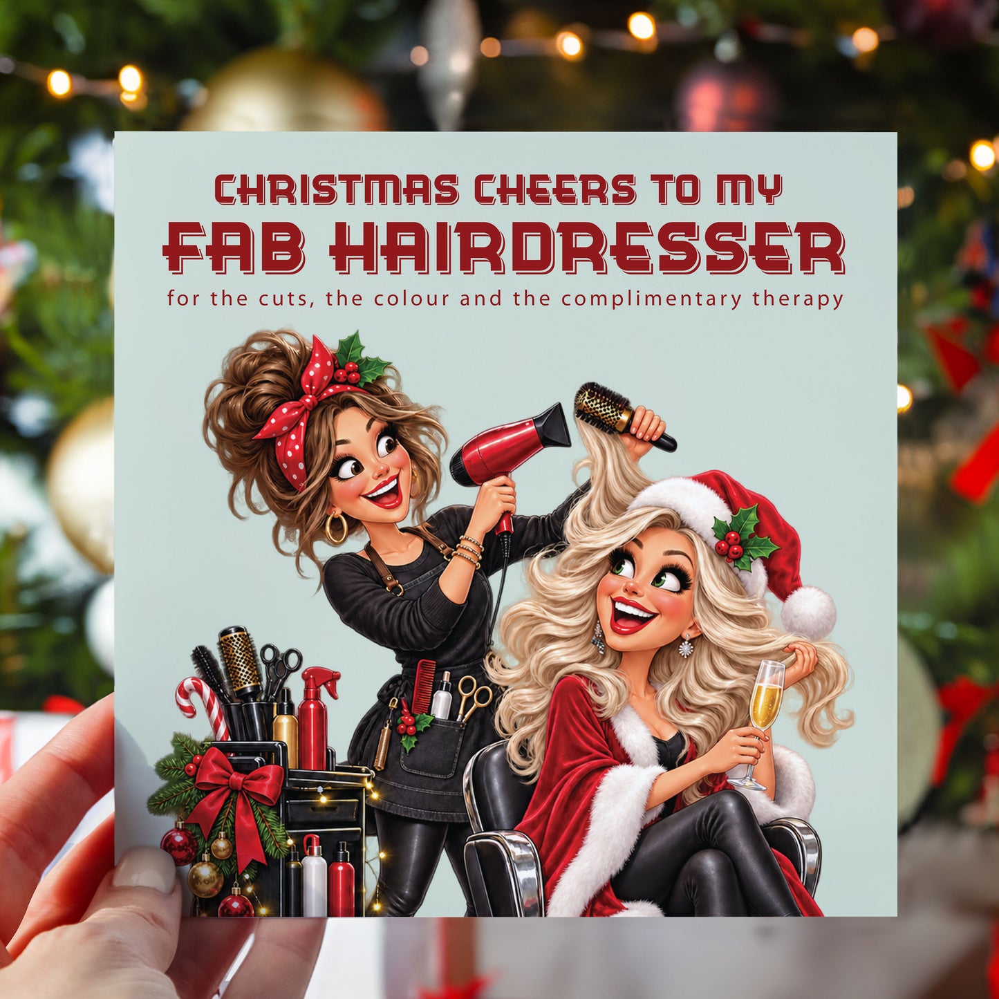Hairdresser Christmas Card, Funny Festive Card for Hairdresser from Client, Hair Stylist Christmas Thank You Card