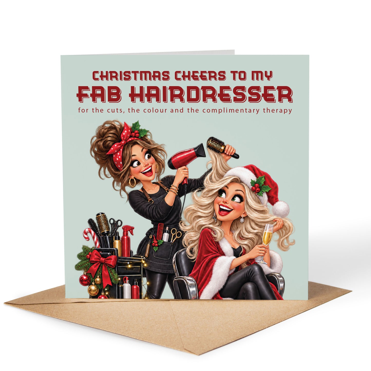 Hairdresser Christmas Card, Funny Festive Card for Hairdresser from Client, Hair Stylist Christmas Thank You Card