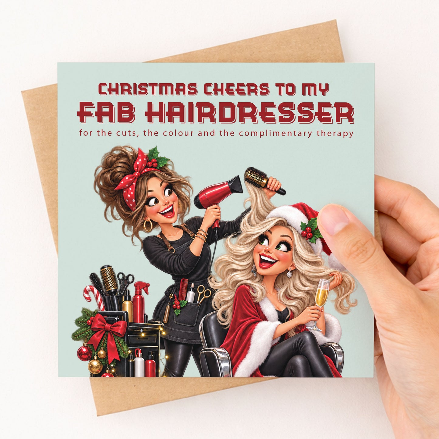 Hairdresser Christmas Card, Funny Festive Card for Hairdresser from Client, Hair Stylist Christmas Thank You Card