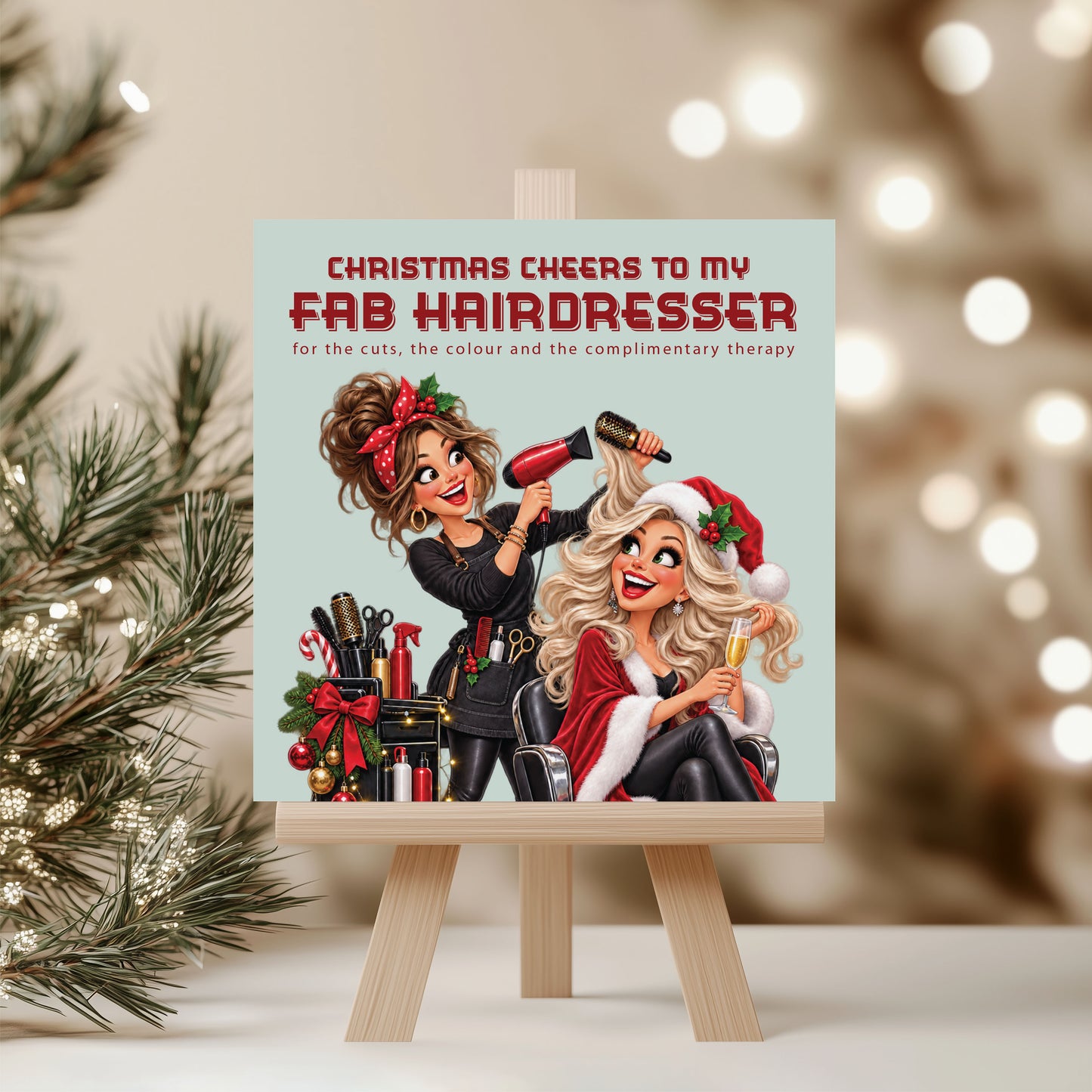 Hairdresser Christmas Card, Funny Festive Card for Hairdresser from Client, Hair Stylist Christmas Thank You Card