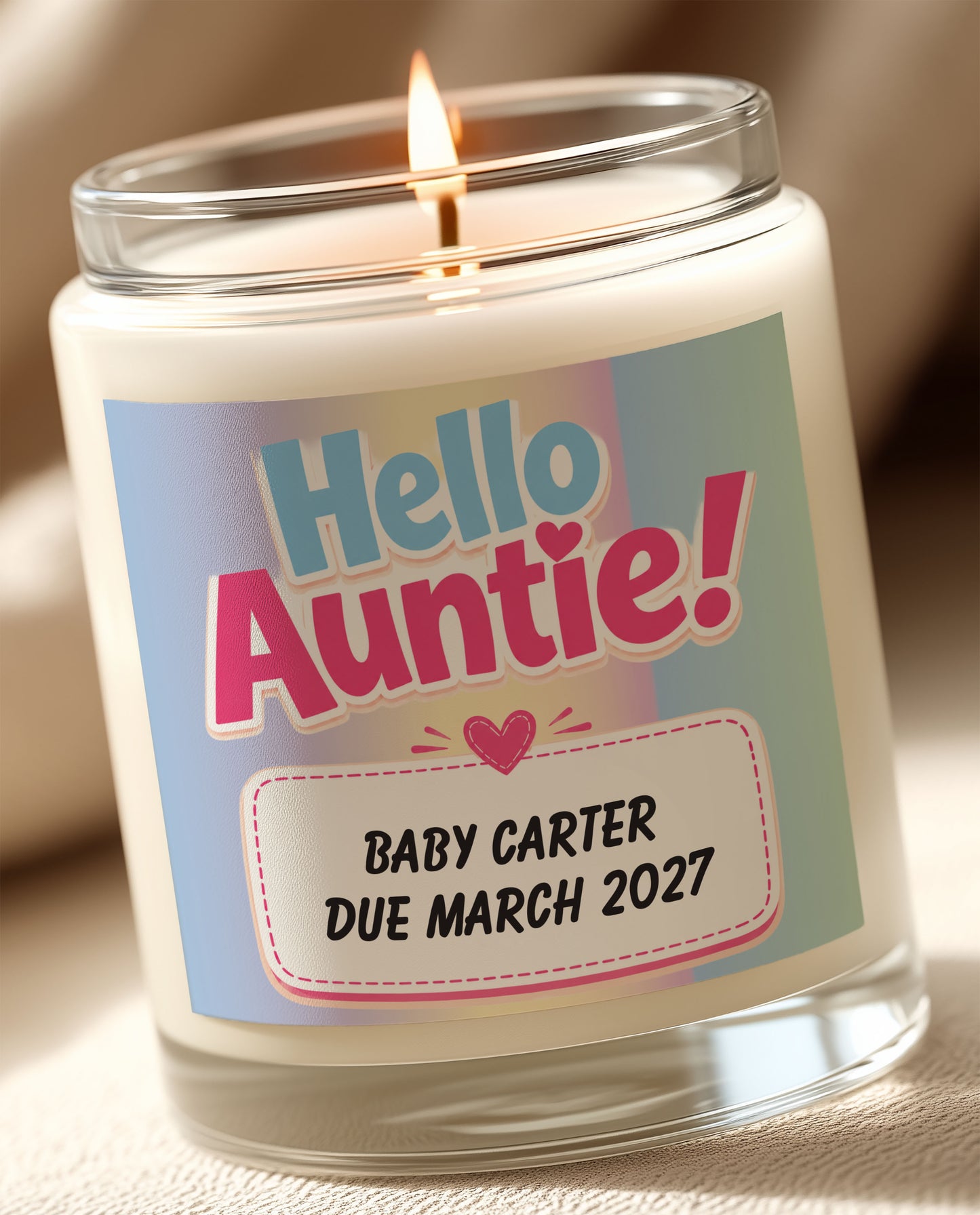 Hello Auntie Pregnancy Announcement - Personalised Candle Label