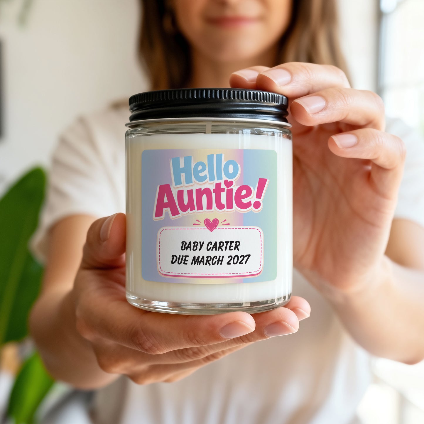 Hello Auntie Pregnancy Announcement - Personalised Candle Label