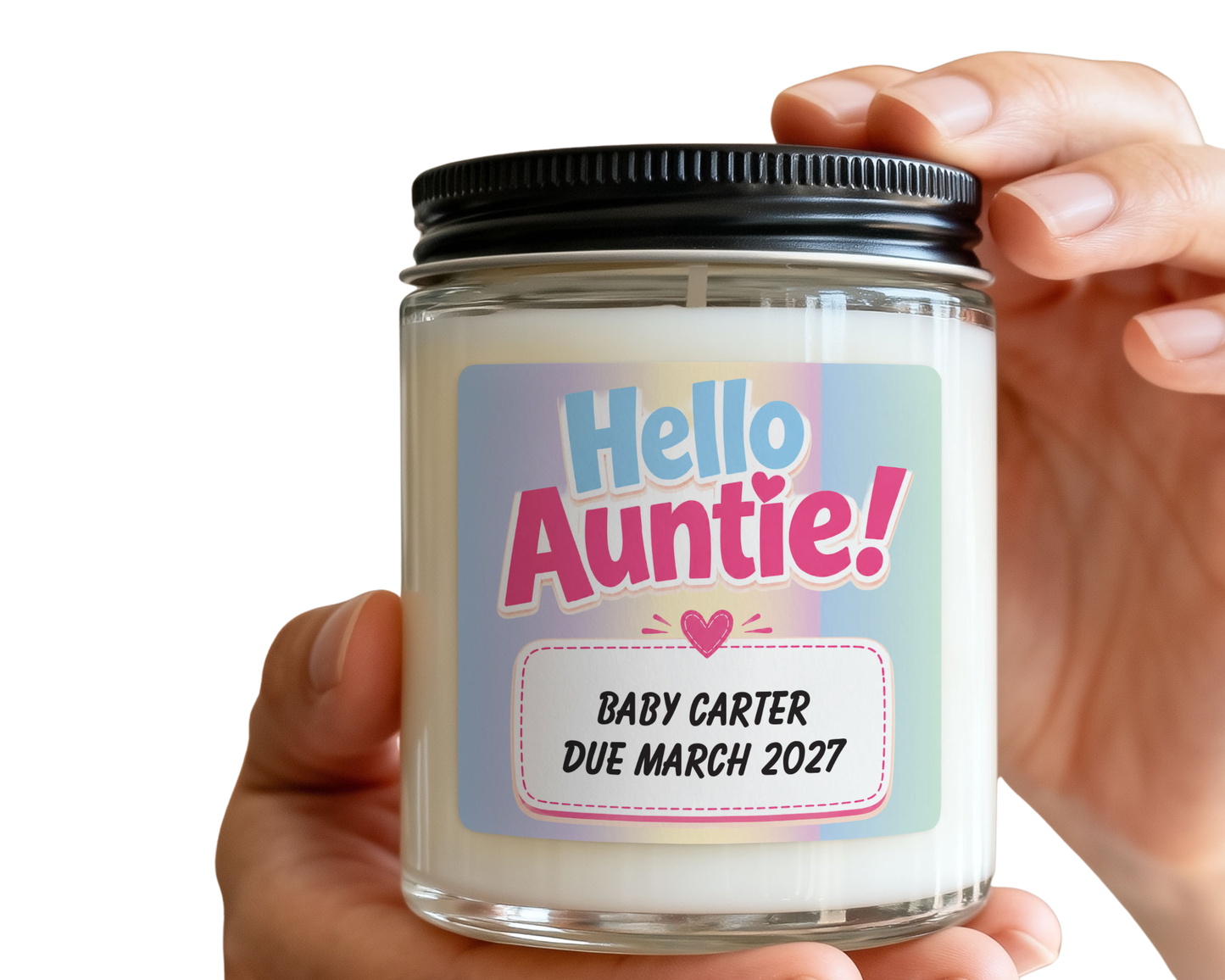 Hello Auntie Pregnancy Announcement - Personalised Candle Label