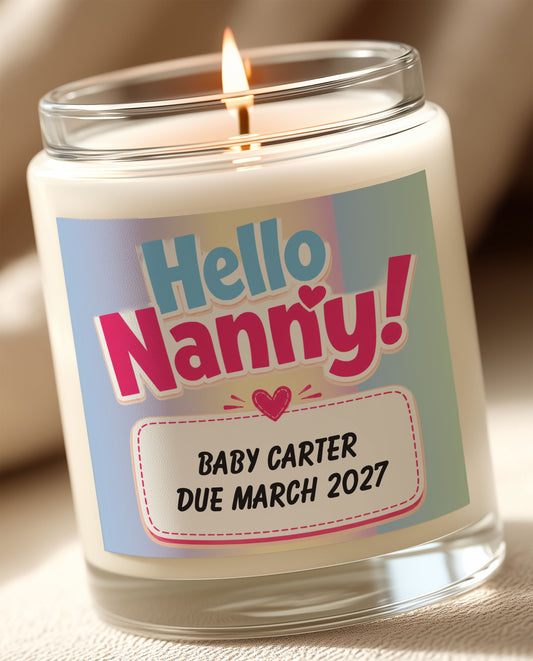 Hello Nanny Pregnancy Announcement - Personalised Candle Label