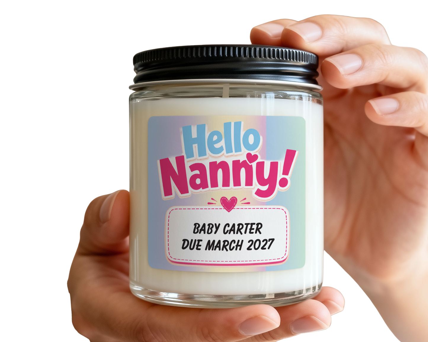 Hello Nanny Pregnancy Announcement - Personalised Candle Label
