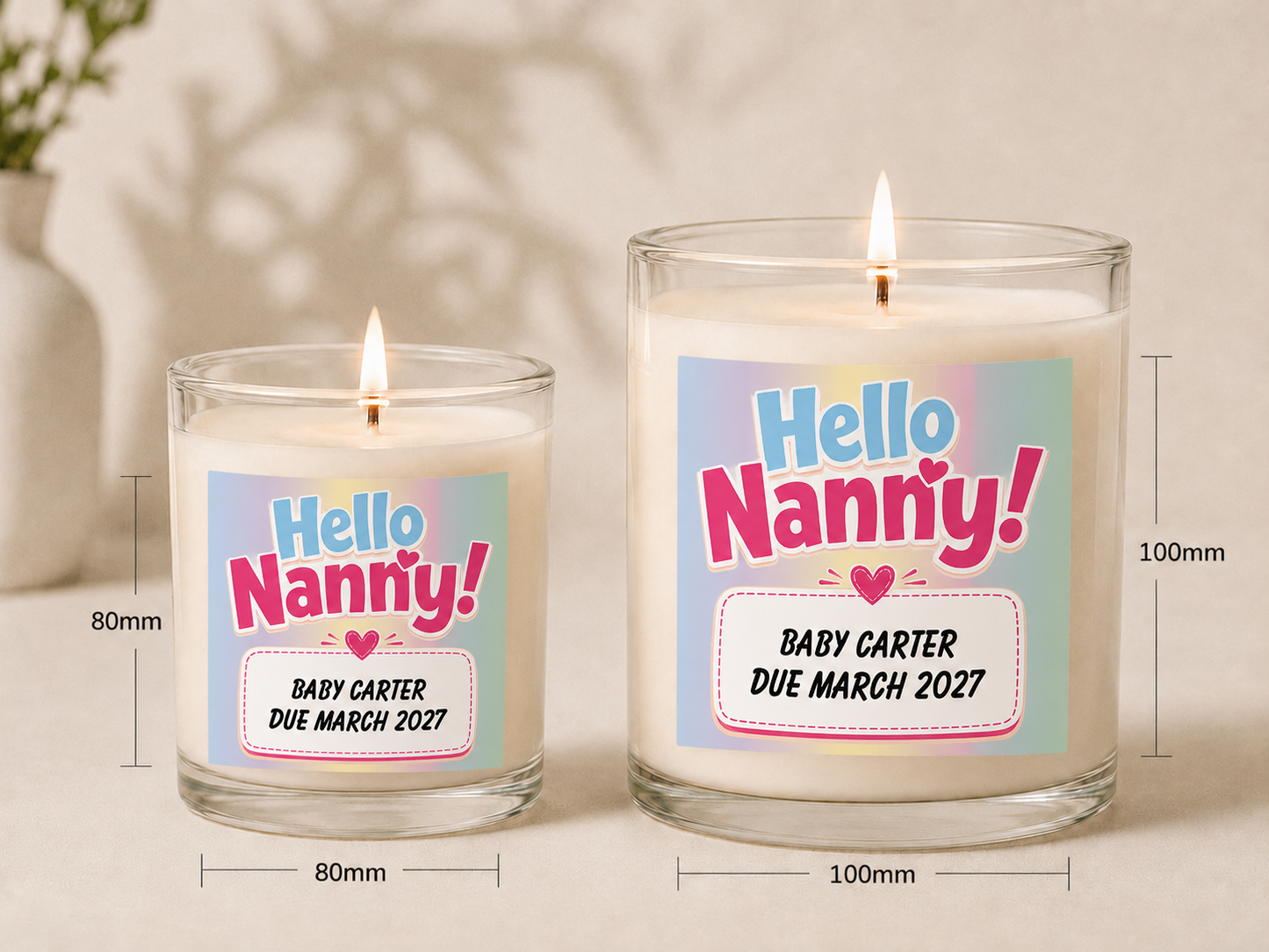 Hello Nanny Pregnancy Announcement - Personalised Candle Label