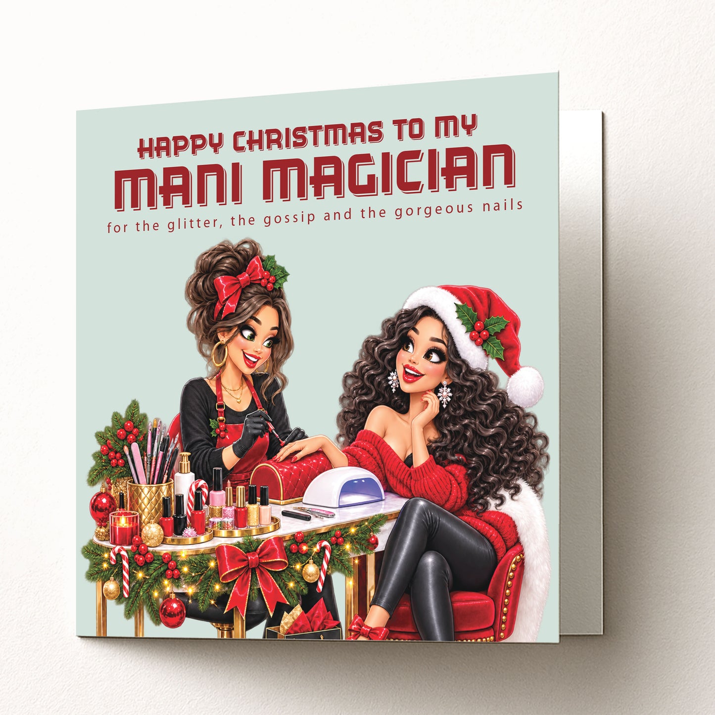 Nail Technician Christmas Card, 148 x 148mm, Blank Inside for Own Message, Funny Festive Thank You from Client
