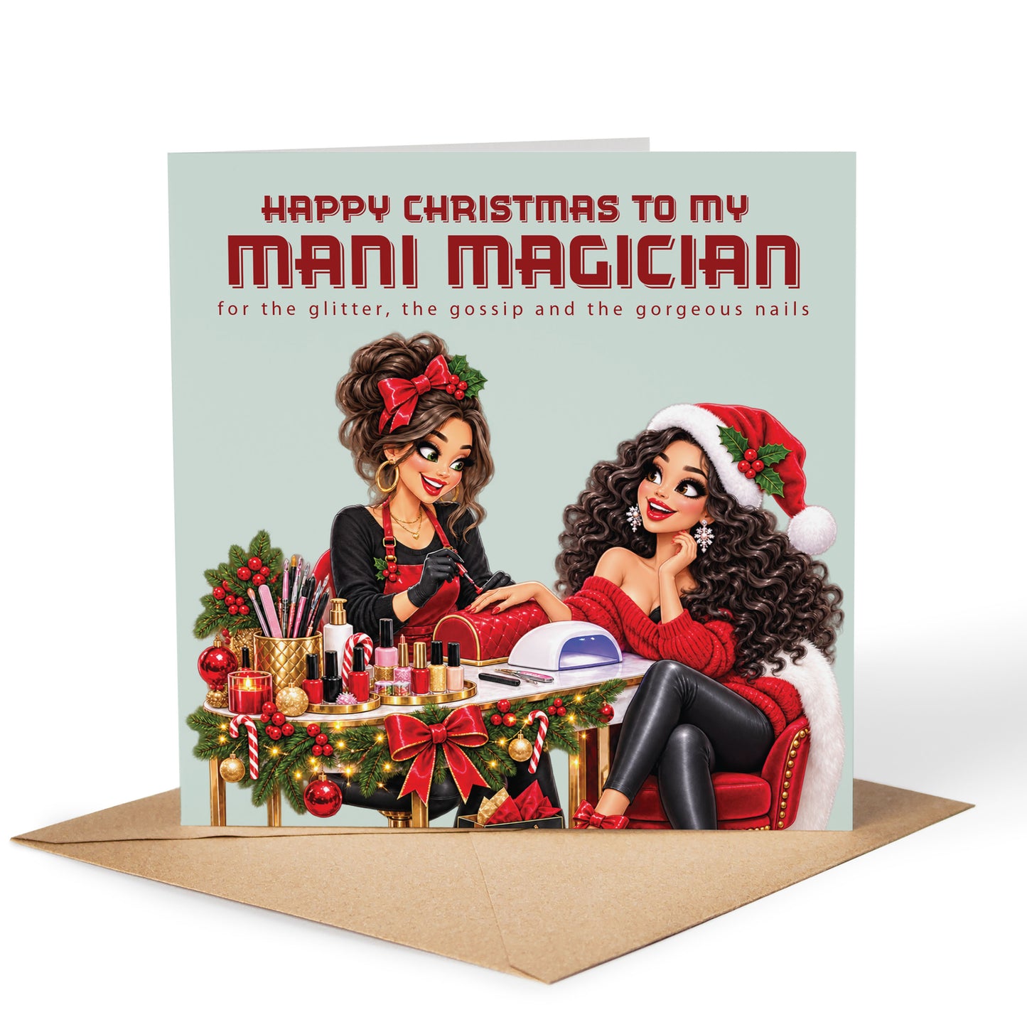 Nail Technician Christmas Card, 148 x 148mm, Blank Inside for Own Message, Funny Festive Thank You from Client