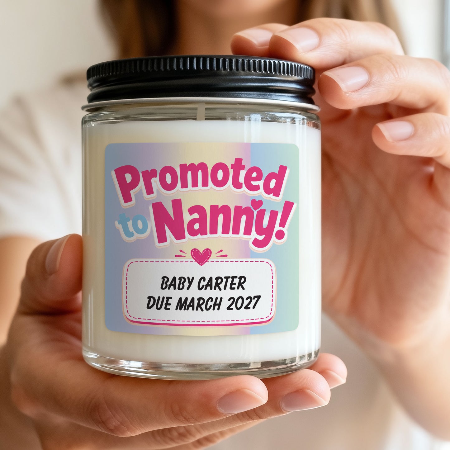 Promoted to Nanny Pregnancy Announcement - Personalised Candle Label