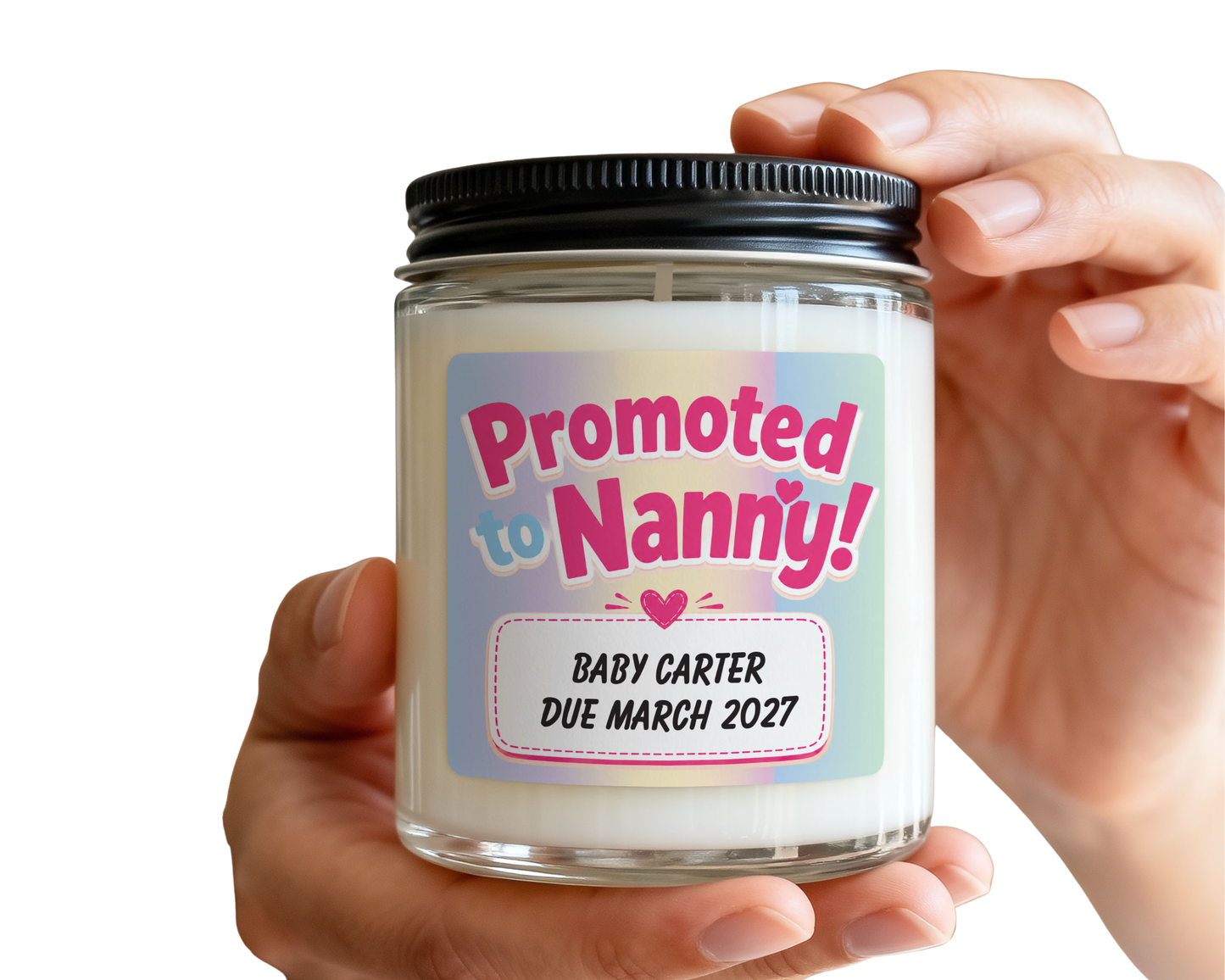 Promoted to Nanny Pregnancy Announcement - Personalised Candle Label