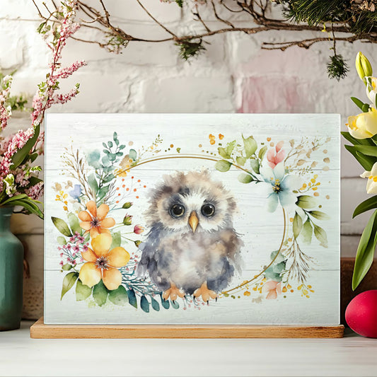 Floral Owl Glass Chopping Board