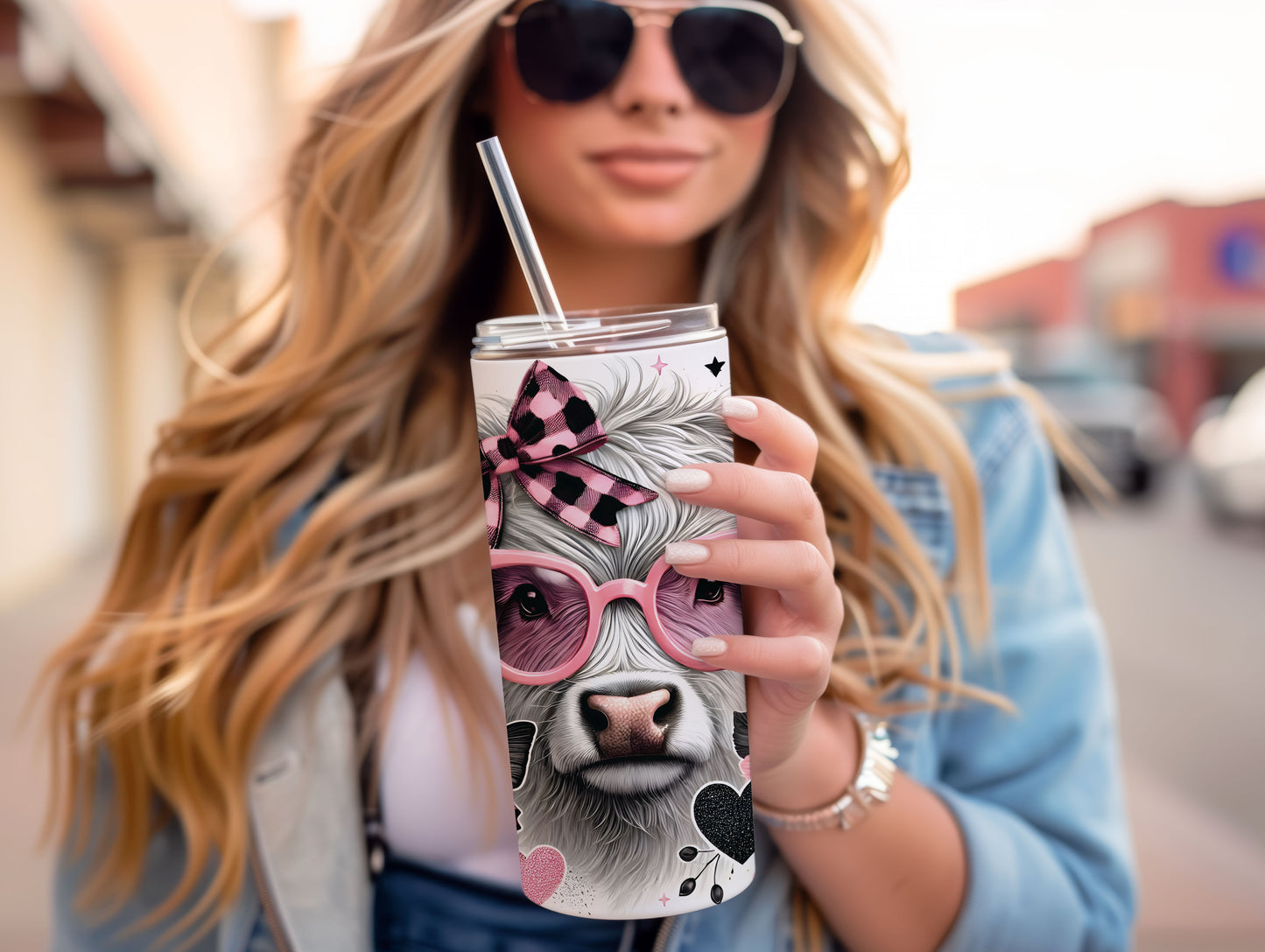 Highland Cow in Pink Sunglasses Tumbler
