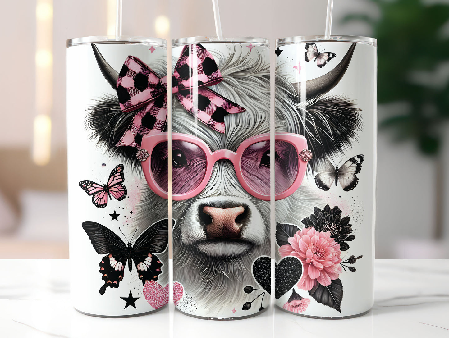 Highland Cow in Pink Sunglasses Tumbler