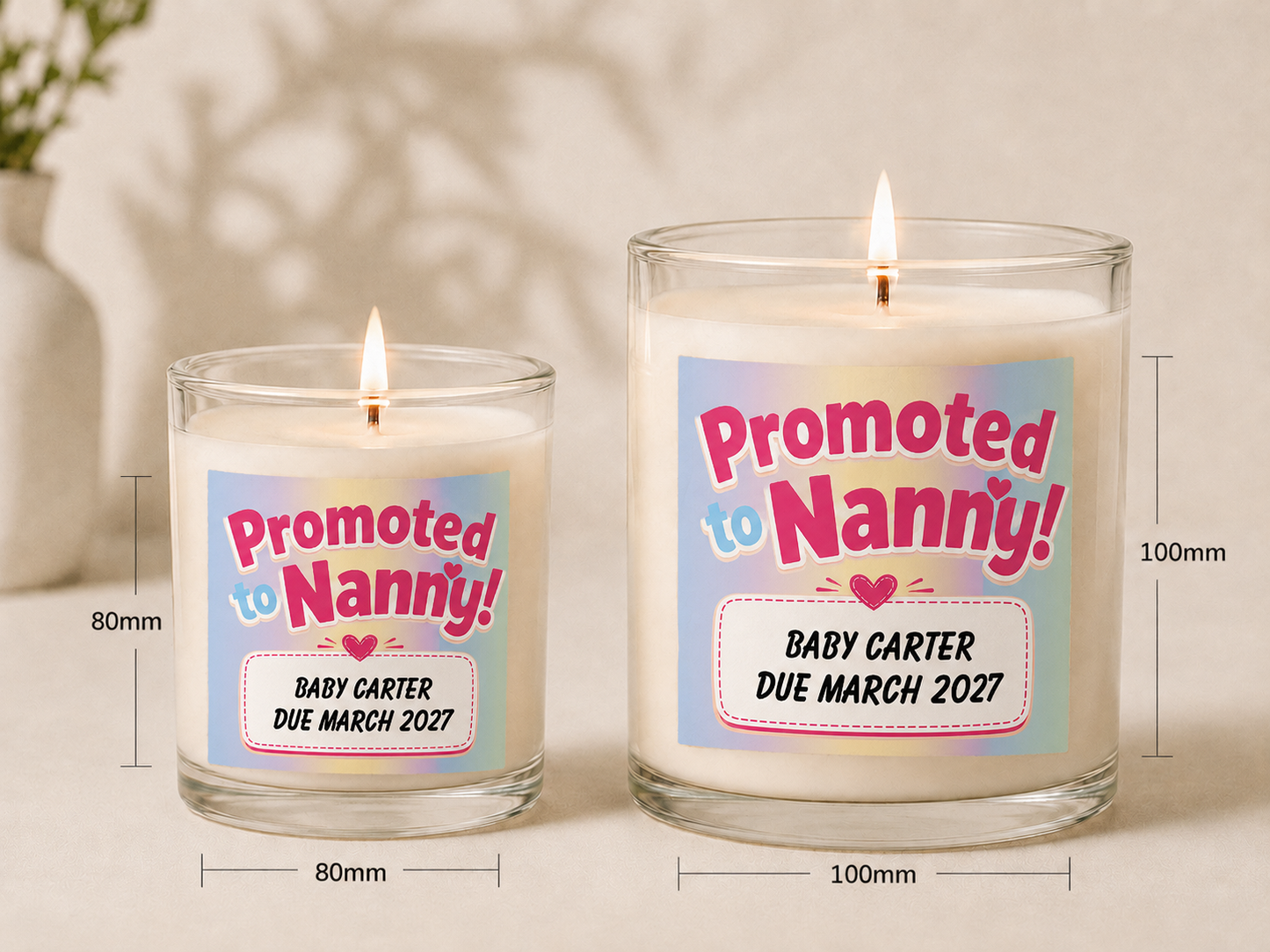 Promoted to Nanny Pregnancy Announcement - Personalised Candle Label