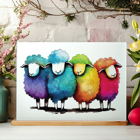 Quirky Rainbow Sheep Glass Chopping Board