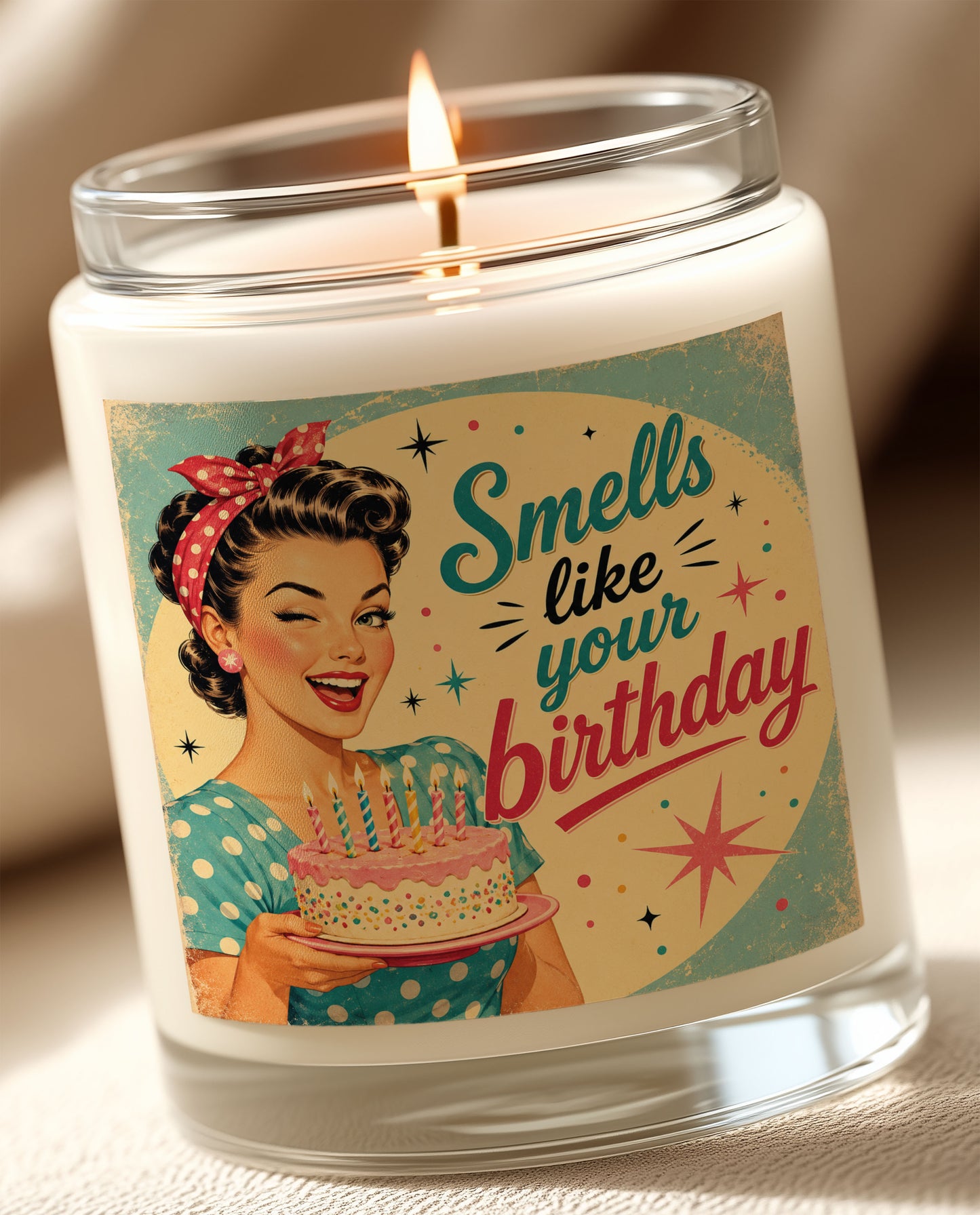 Retro Smells Like Your Birthday Candle Label